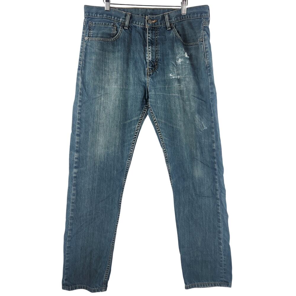 VTG Levi's 505 Mens Regular Fit Straight Jeans 36x32 Blue Medium Wash Distressed